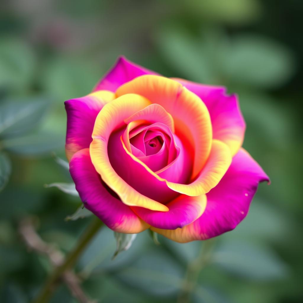 A beautiful, intense violet rose with vibrant yellow edges, showcasing the rich colors in all their splendor