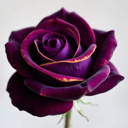 A beautiful dark violet rose with stunning yellow-edged petals, intricately detailed and vibrant in color