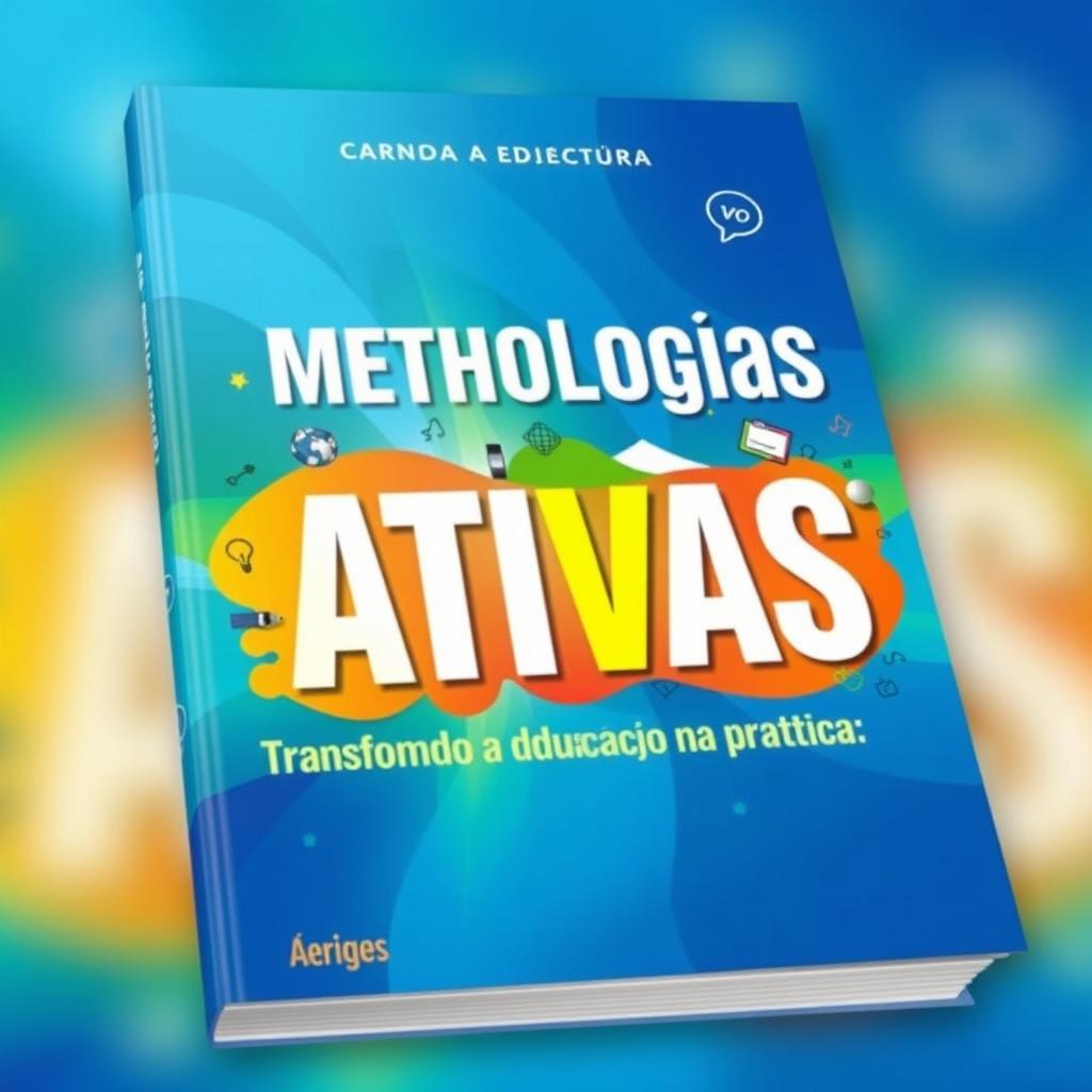 An engaging and vibrant ebook cover design featuring the title "Metodologias Ativas: Transformando a Educação na Prática" in bold, modern typography