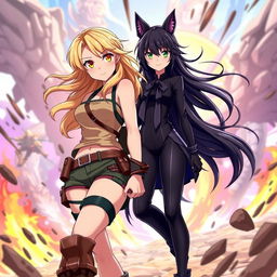 A dynamic and captivating scene featuring Yang Xiao Long and Blake Belladonna, two strong and determined characters from the popular animated series