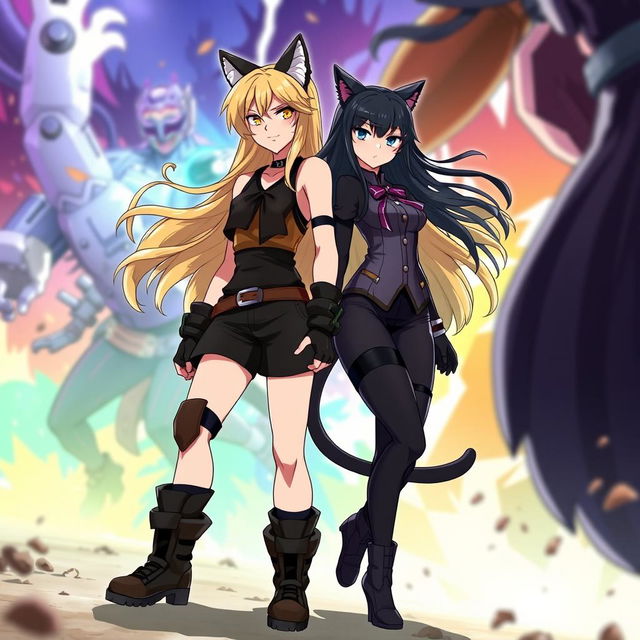 A dynamic and captivating scene featuring Yang Xiao Long and Blake Belladonna, two strong and determined characters from the popular animated series