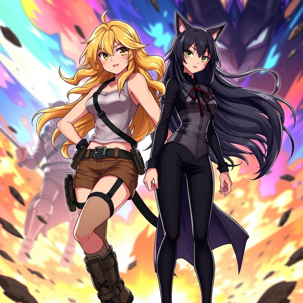 A dynamic and captivating scene featuring Yang Xiao Long and Blake Belladonna, two strong and determined characters from the popular animated series