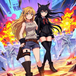 A dynamic and captivating scene featuring Yang Xiao Long and Blake Belladonna, two strong and determined characters from the popular animated series