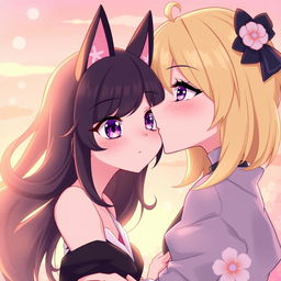 A beautifully illustrated scene capturing a confident blonde girl with striking purple eyes, wearing a stylish outfit that accentuates her bold personality