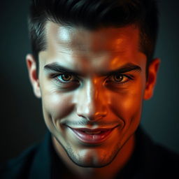 A stunning portrait of a charismatic individual showcasing piercing hunter eyes, radiating intensity and allure