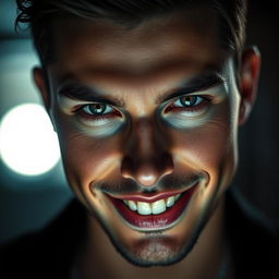 A stunning portrait of a charismatic individual showcasing piercing hunter eyes, radiating intensity and allure