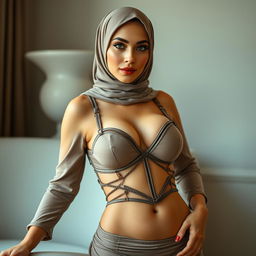 A beautiful woman wearing a hijab, showcasing her stunning physique