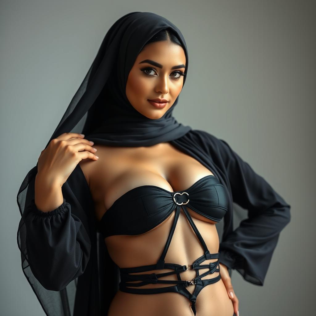 A beautiful woman wearing a hijab, showcasing her stunning physique