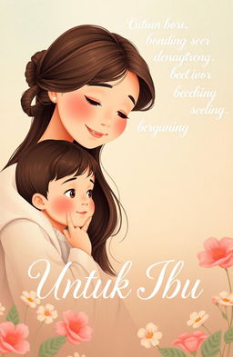 A heartwarming book cover illustration featuring a mother with an aesthetic appeal, embodying warmth and love