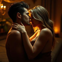 A sensual scene depicting intimate connection and passion between two consenting adults in a romantic setting