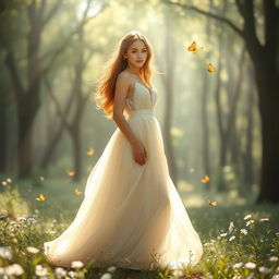 A beautiful, ethereal scene depicting the journey of a young woman on her path to self-discovery and freedom