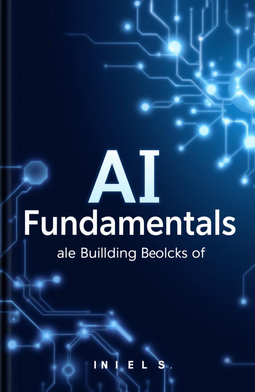 An elegant and futuristic book cover design that encapsulates the theme of artificial intelligence's basic concepts