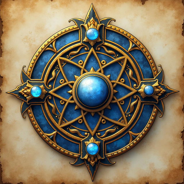 A beautifully intricate symbol representing an alchemy guild, featuring a central motif of a philosopher's stone, surrounded by alchemical symbols such as the symbols for earth, air, fire, and water