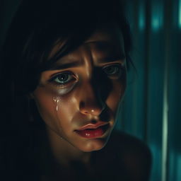 A beautifully sorrowful scene depicting a person crying, showcasing raw emotion