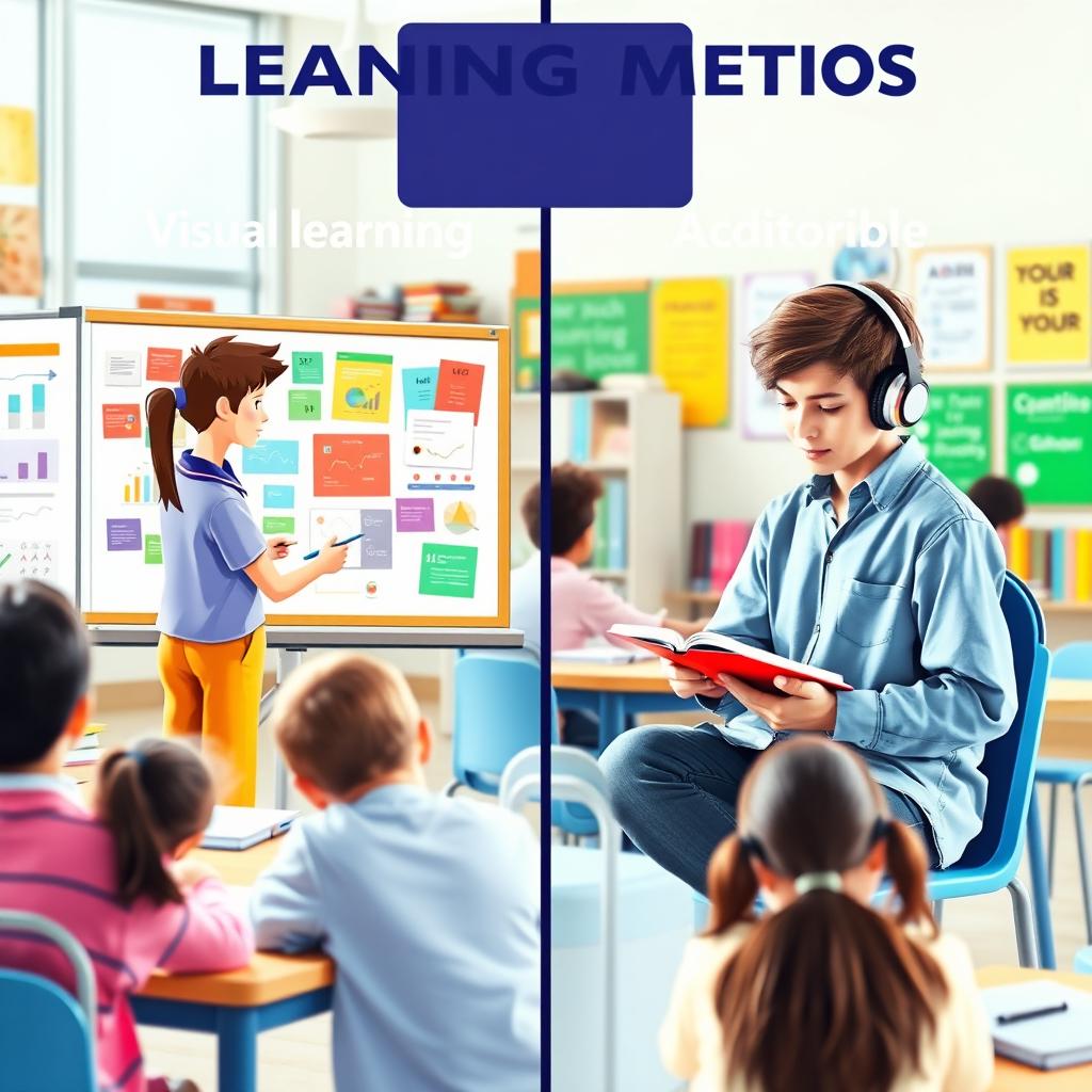 A vibrant educational graphic illustrating two distinct learning methods