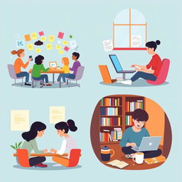 Two graphic illustrations depicting distinct learning methods