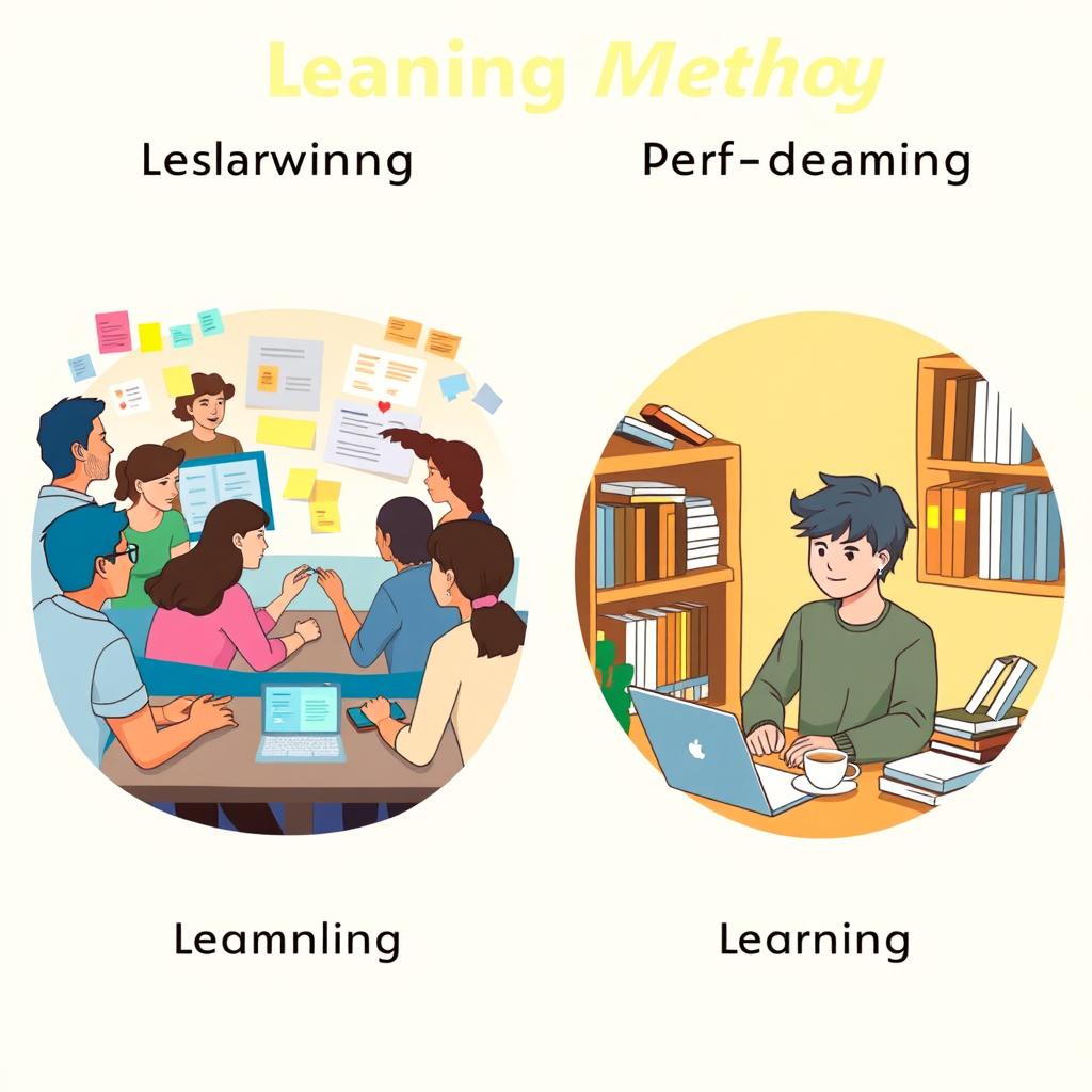 Two graphic illustrations depicting distinct learning methods