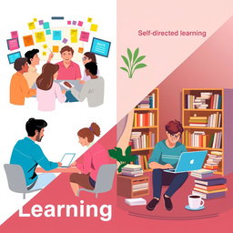 Two graphic illustrations depicting distinct learning methods