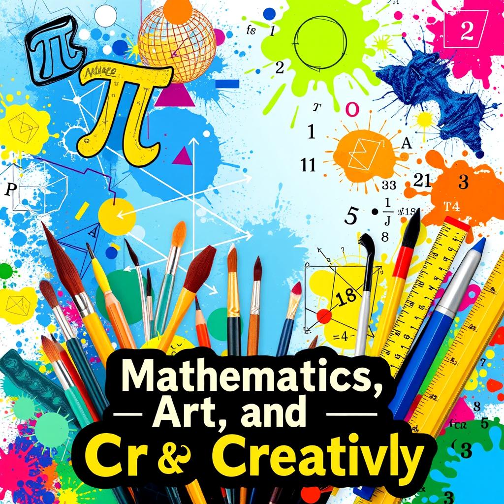 A vibrant and engaging poster that creatively combines the themes of Mathematics, Art, and Creativity