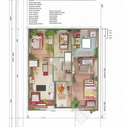 Architectural design of a living space with a 40' width by 30' length area including two bedrooms, a hall, a visitor room, a kitchen, a common washroom, and a stair lobby.