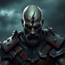 A male goliath warrior with dark gray skin and a shaved head, emphasizing his muscular build as a fist fighter