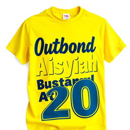 A vibrant yellow t-shirt featuring bold, eye-catching typography that reads "Outbond TK Aisyiyah Bustanul Athfal 20" in an engaging design