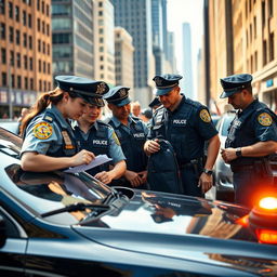 A dynamic scene depicting a group of police officers in action