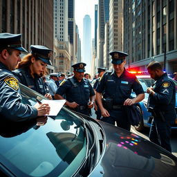 A dynamic scene depicting a group of police officers in action