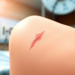 A detailed illustration of a recent small operation scar on the skin, showing the healing process and scars