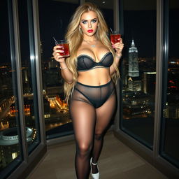 A full-length, head-to-toe photograph of a sexy, beautiful, curvaceous 18-year-old woman with extremely thick, long, messy dirty blond hair gracefully falling around her shoulders