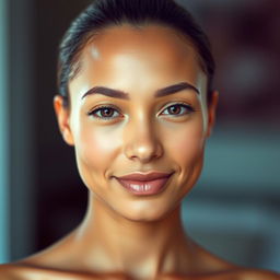 A portrait of a person with balanced, evenly toned skin, showcasing a radiant complexion