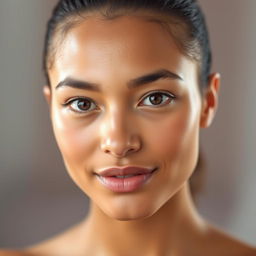 A portrait of a person with balanced, evenly toned skin, showcasing a radiant complexion