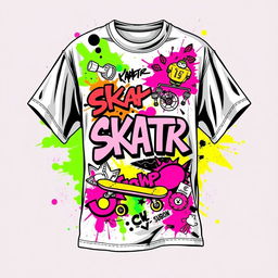 A stylish 2000s skater shirt design, featuring bold graphics and vibrant colors