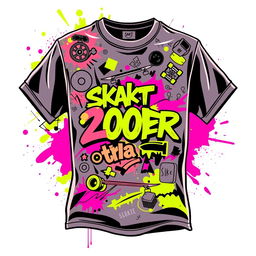 A stylish 2000s skater shirt design, featuring bold graphics and vibrant colors