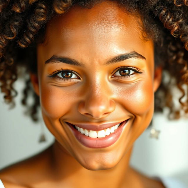 A clear and bright portrait of a person with glowing skin