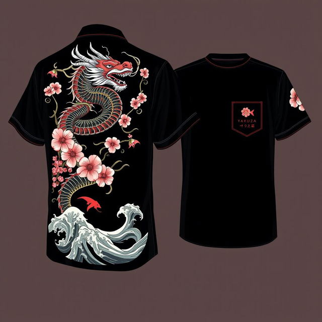 Design of a Yakuza shirt featuring intricate and detailed traditional Japanese motifs