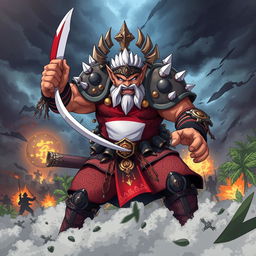 A dynamic, action-packed scene depicting the final boss character representing Indonesia in an anime style