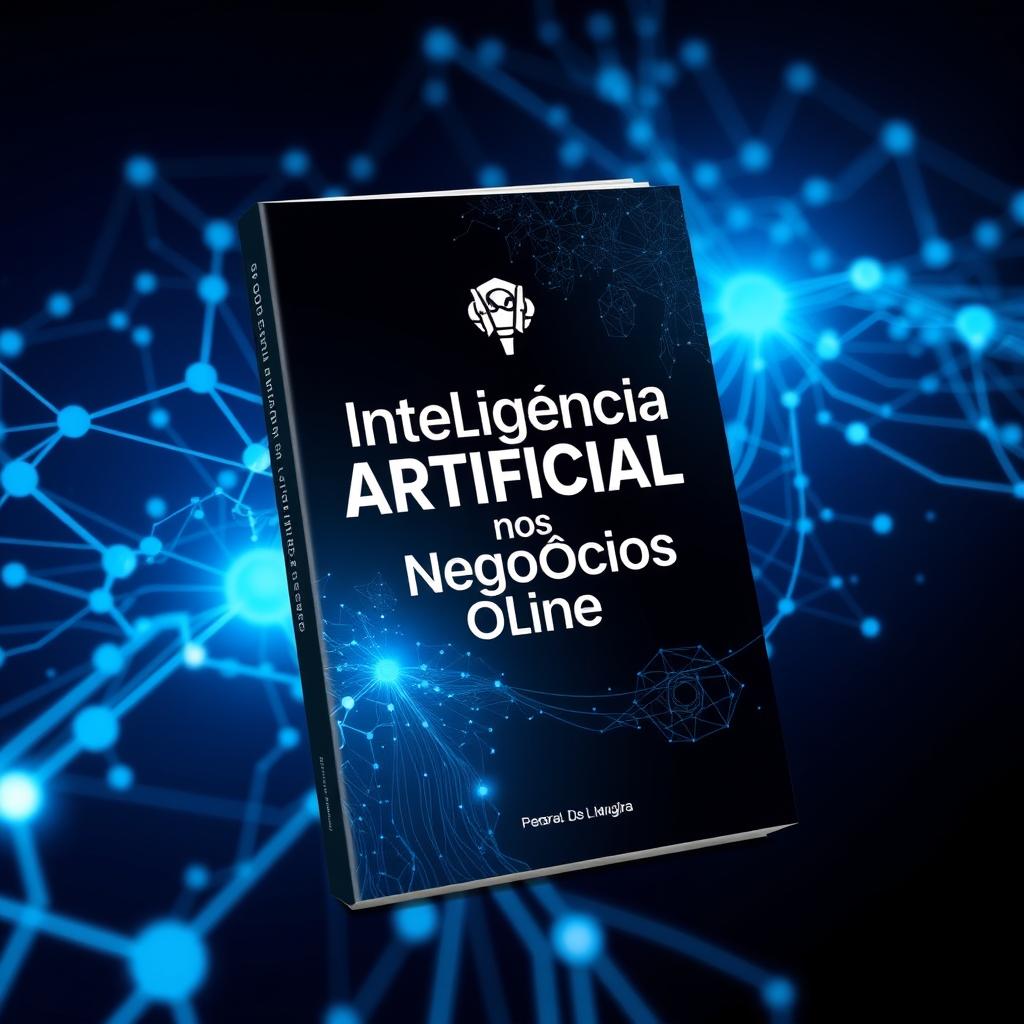 A visually striking ebook cover design for a book titled 'Inteligência Artificial nos Negócios Online'