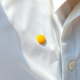 A realistic depiction of a small yellow stain on a white shirt