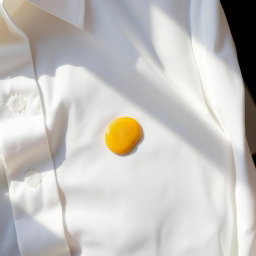 A realistic depiction of a small yellow stain on a white shirt