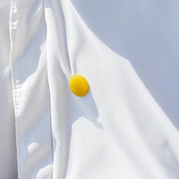 A realistic depiction of a small yellow stain on a white shirt