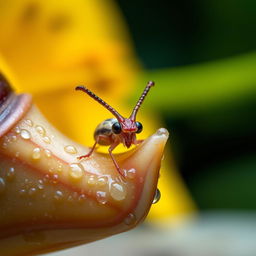 A detailed close-up of a snail's mouth, positioned facing the right side of the image, with the mouth slightly ajar