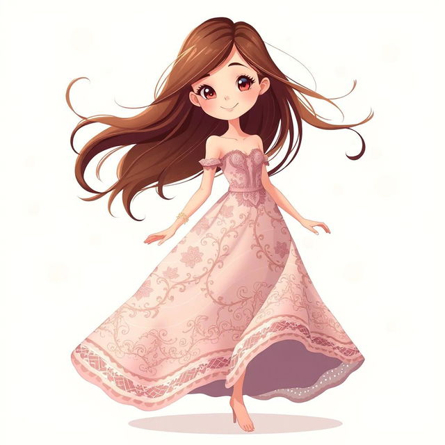 A stylish, animated vector illustration of a girl wearing a very dusty, darty dress