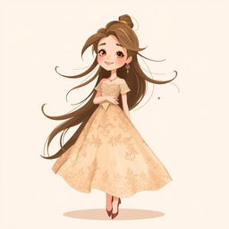 A stylish, animated vector illustration of a girl wearing a very dusty, darty dress