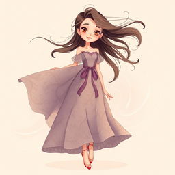 A stylish, animated vector illustration of a girl wearing a very dusty, darty dress