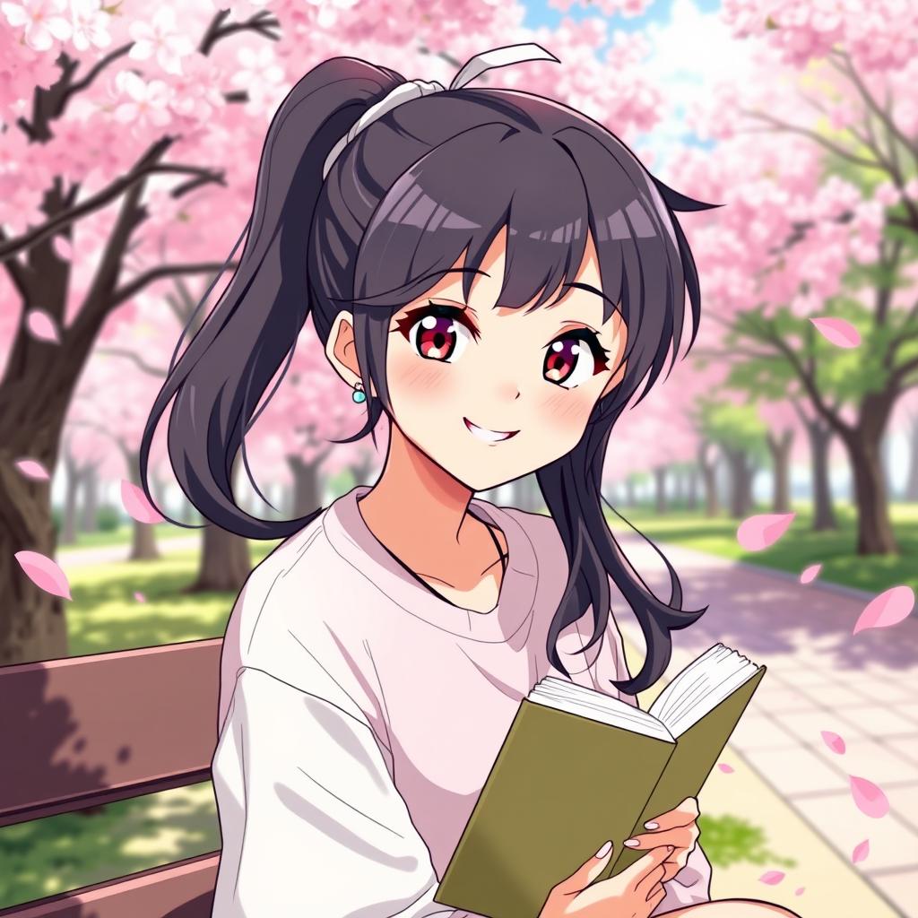 A vibrant illustration of a teenage girl with a stylish ponytail, inspired by anime aesthetics