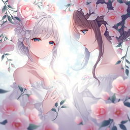 Artistic representation of anime girls with a focus on beauty and elegance