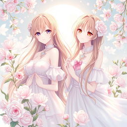 Artistic representation of anime girls with a focus on beauty and elegance