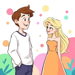 A vibrant and colorful vector illustration of a scene featuring two characters