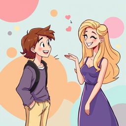 A vibrant and colorful vector illustration of a scene featuring two characters